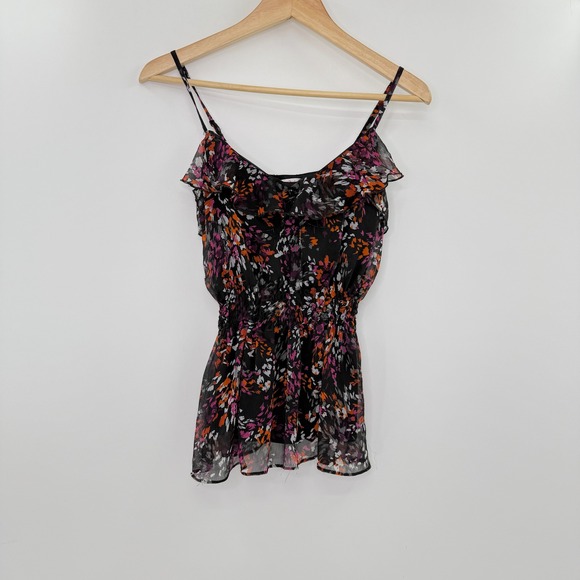 Candie's Tops - Candies Floral Cami Top Ruffle‎ Trim Sheer Overlay Blouse Summer Small FLAWS